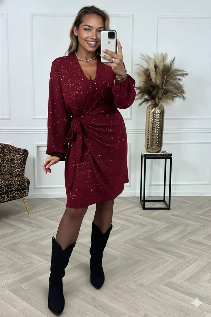 Isa Wrap Dress™ – Elegant Glitter Wrap Dress - VidaVora