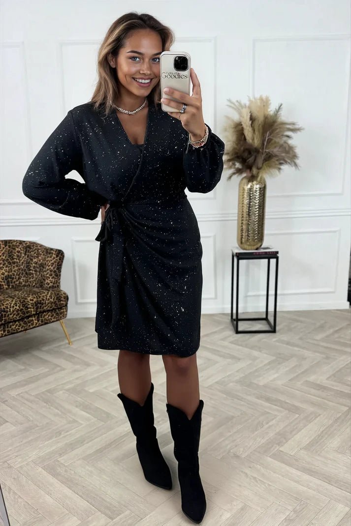 Isa Wrap Dress™ – Elegant Glitter Wrap Dress - VidaVora