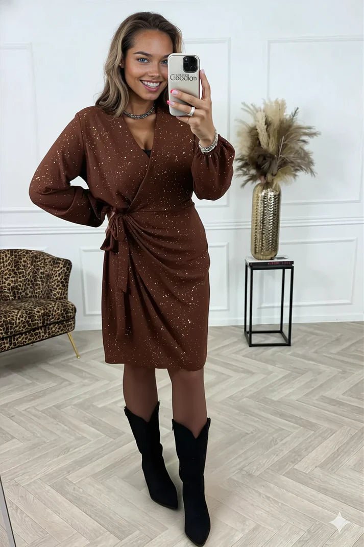 Isa Wrap Dress™ – Elegant Glitter Wrap Dress - VidaVora